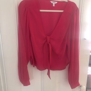 Express Pink tie front shirt - silk